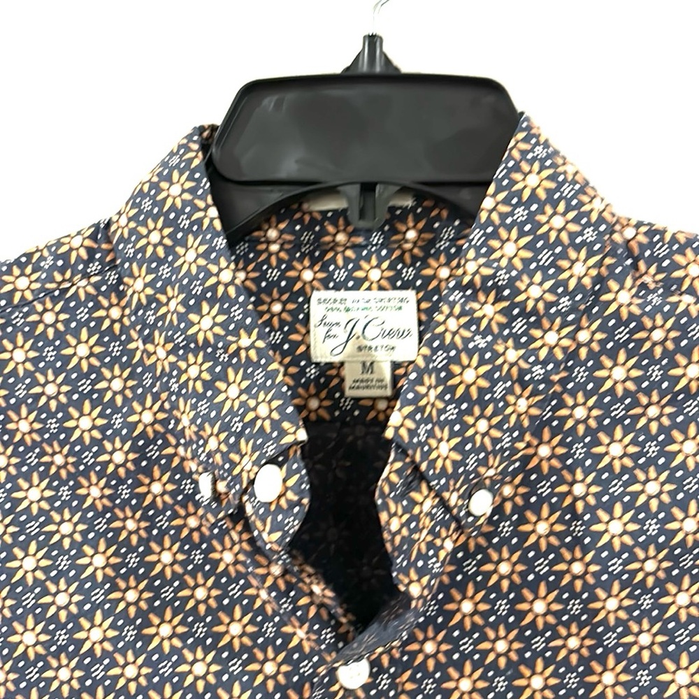 J. Crew Navy Button-Down Shirt with Tan Floral Print - Picture 3 of 10